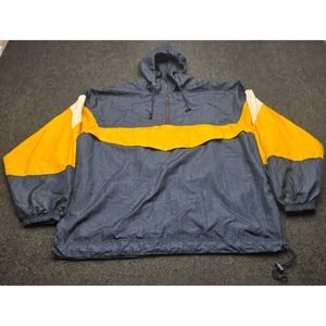 Winner Anorak Windbreaker Mens LT Blue Yellow Colorblock Vintage Half Zip Hooded
